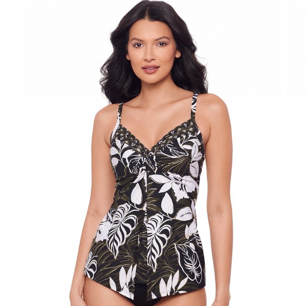 Miraclesuit Elle Dorado Love Knot Underwired Tankini Top Black Floral 6566147 14